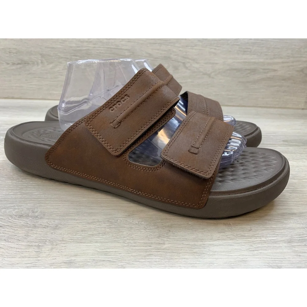 Crocs Men's LiteRide Slide Sandals Brown Double Strap Size 13 Espresso Shoes